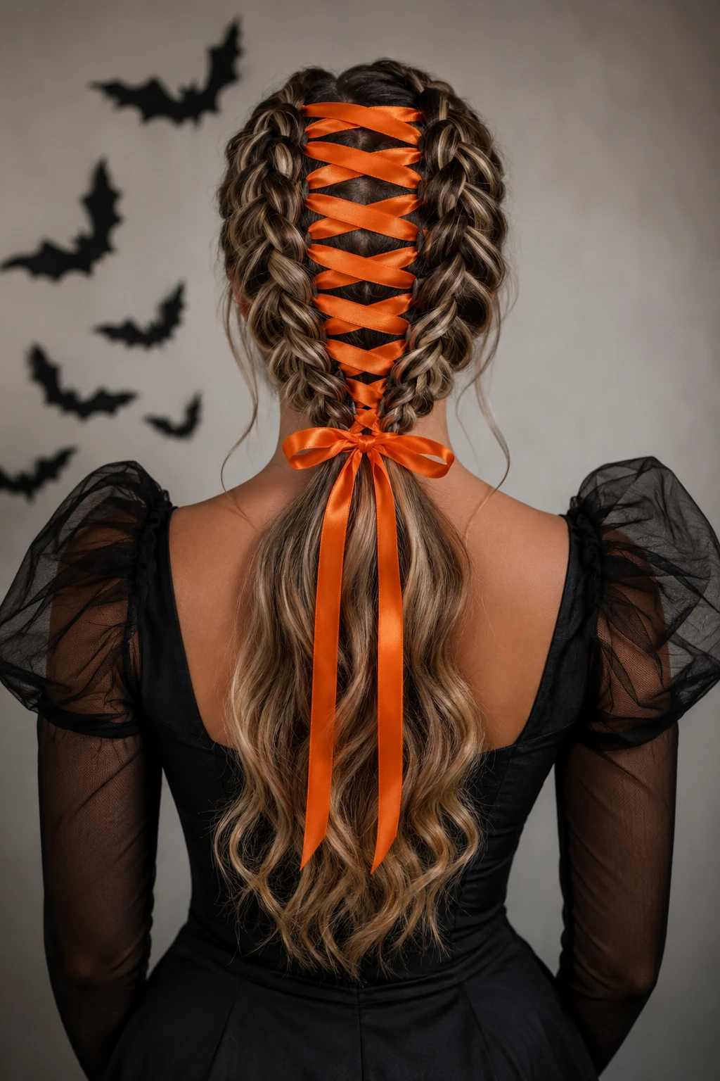 Orange Satin Lace Up Braid Ponytail Orange Satin Lace Up Braid Ponytail