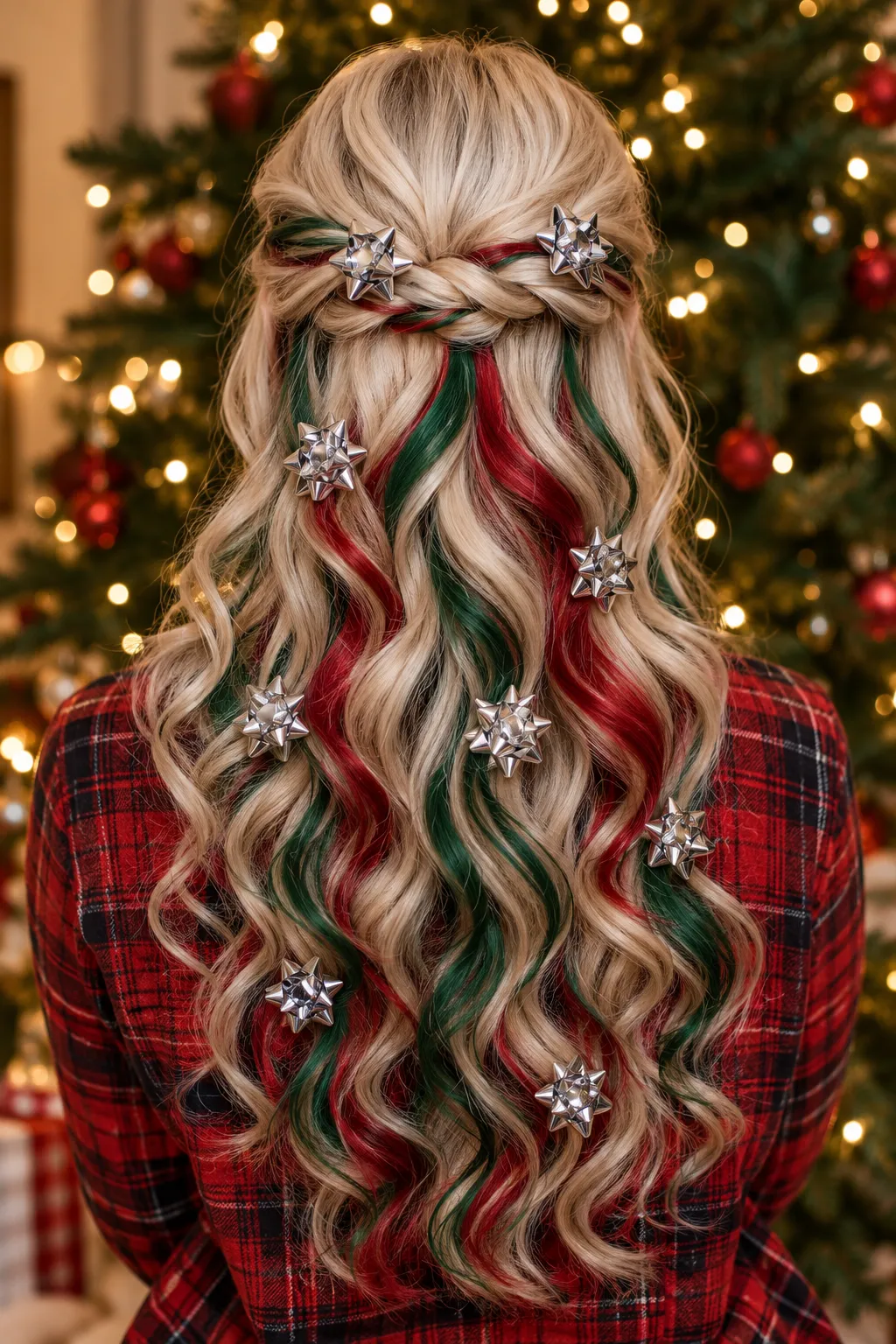 Candy Cane Curls with Silver Bow Accents