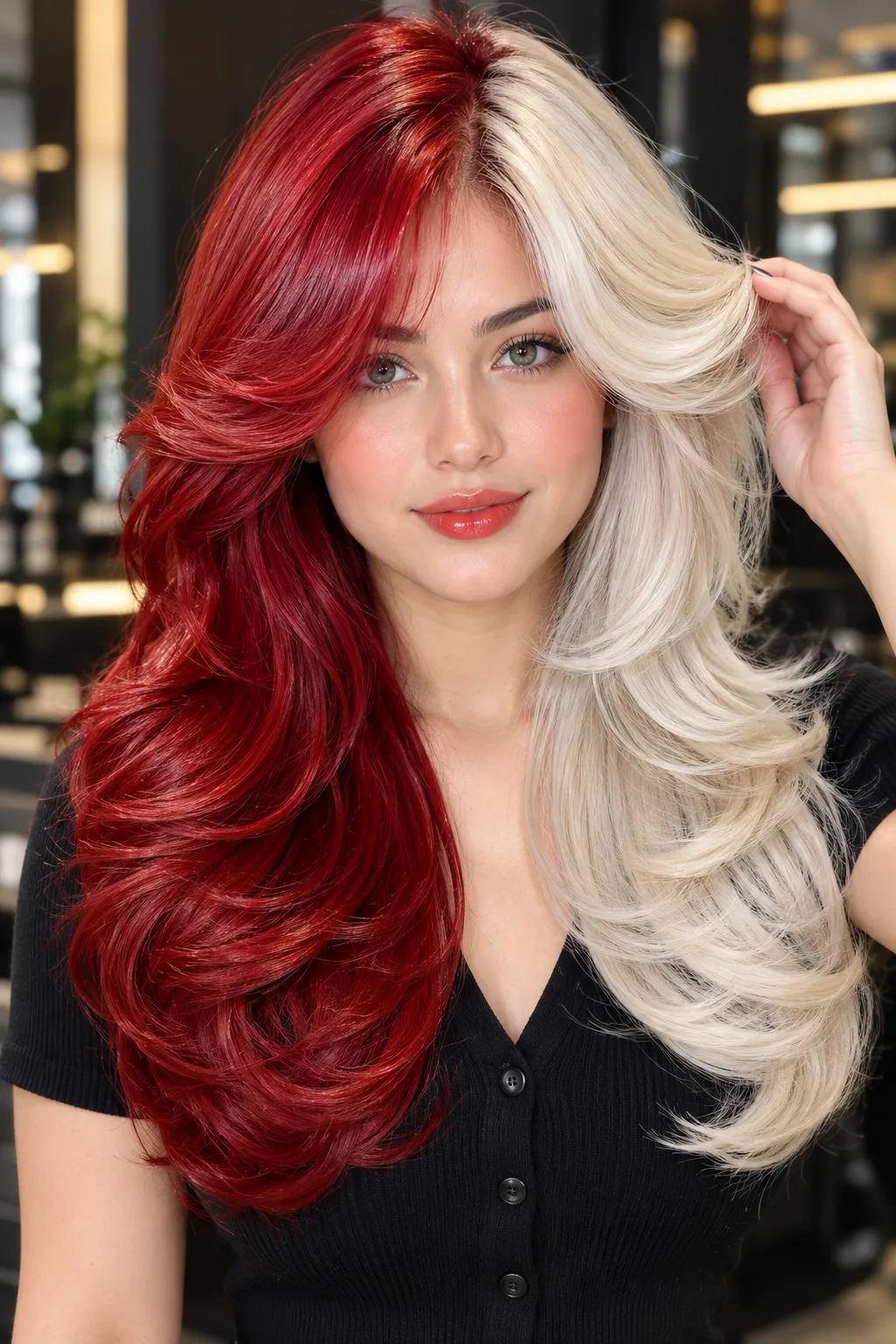 Split Dye Red and Platinum Feathered Layers
