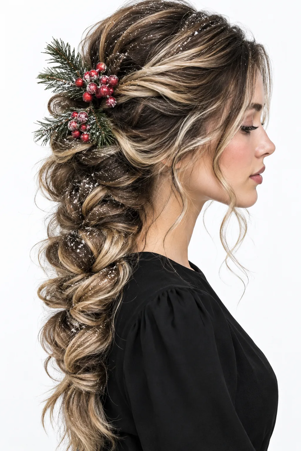 Frosted Berry and Pine Messy Side Braid