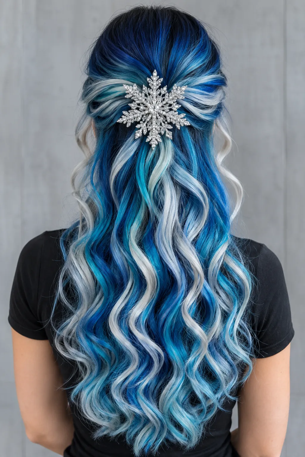 Icy Blue Waves with Crystal Snowflake Clip