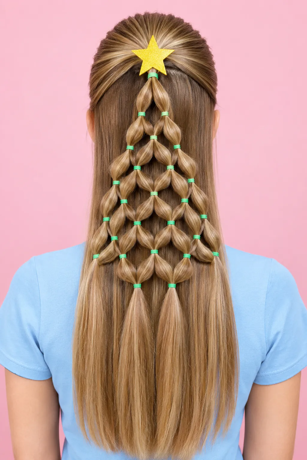 Christmas Tree Bubble Braid with Gold Star Clip