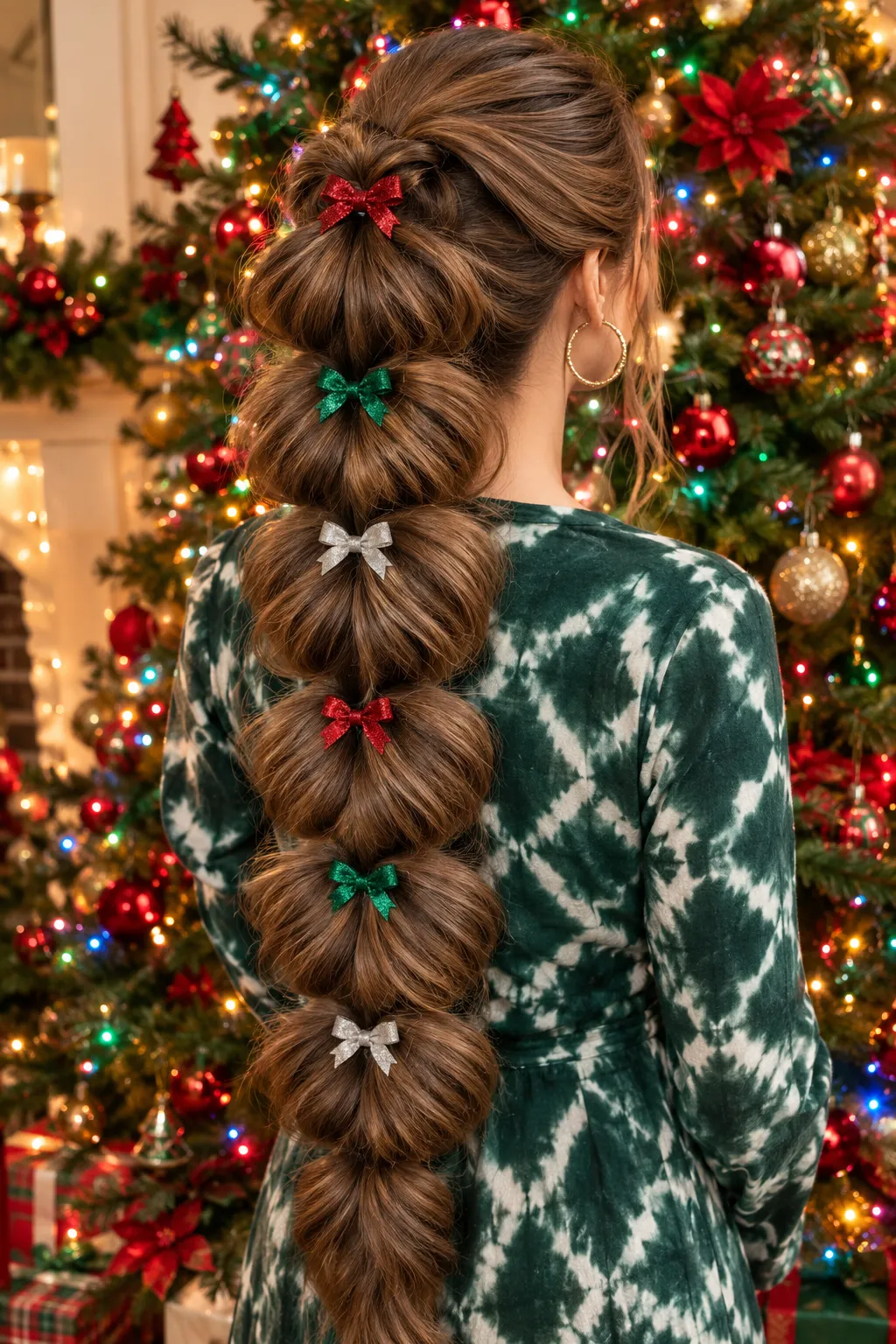 Bubble Ponytail with Glitter Bow Accents