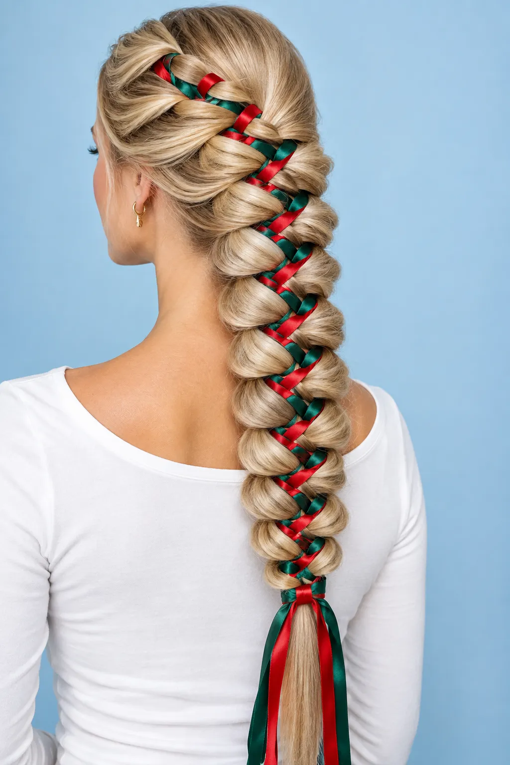 Ribbon Laced Dutch Braid in Red and Green