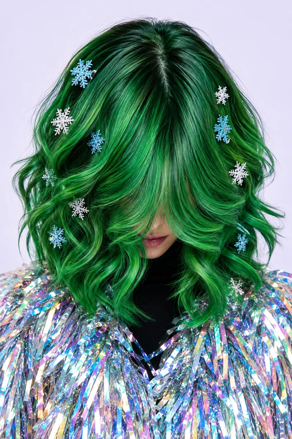 Emerald Green Waves with Snowflake Clips