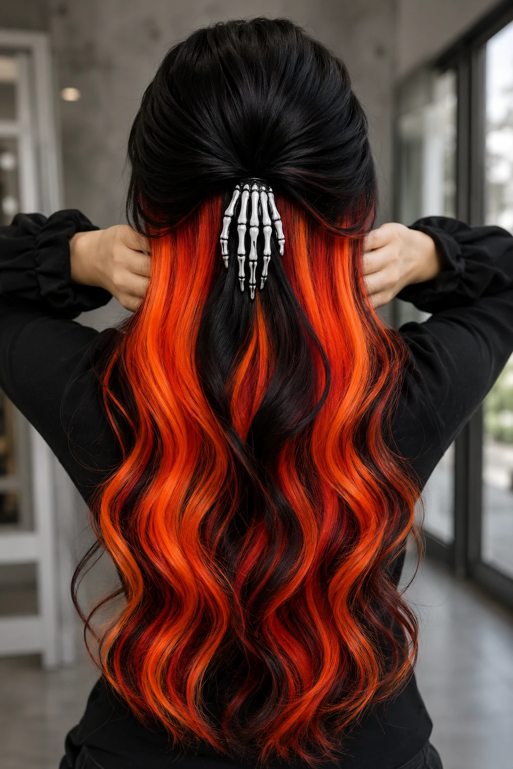 Skeleton Hand Flame Ombre Witch Hairstyle