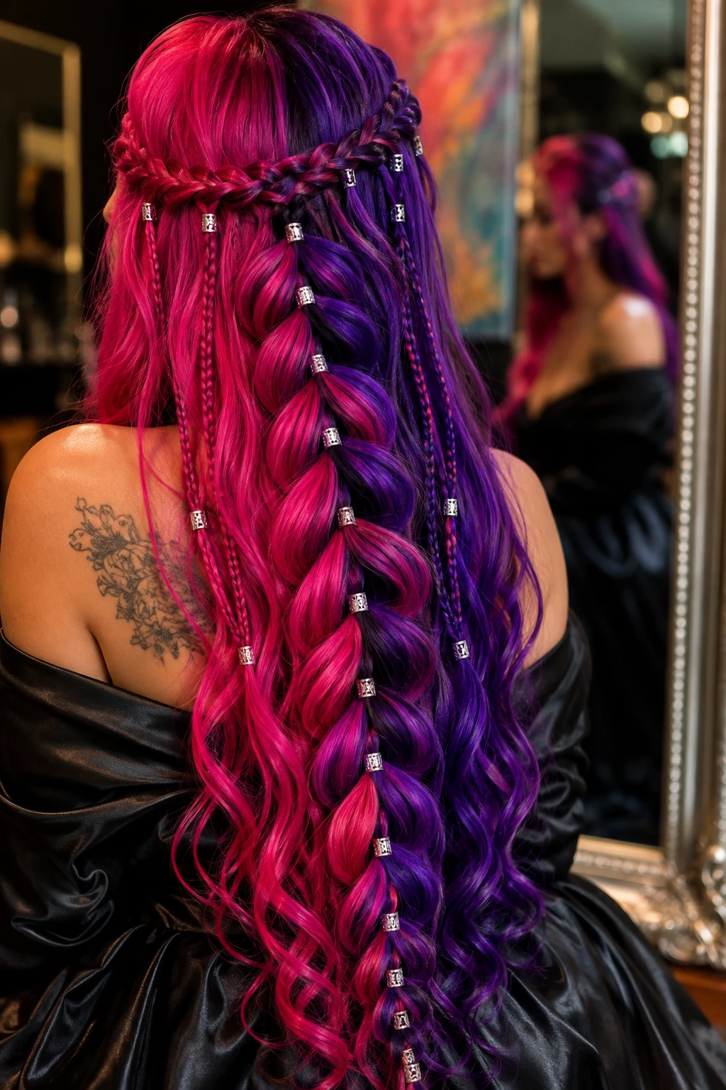 Split Color Braided Beads Witch Hairstyle
