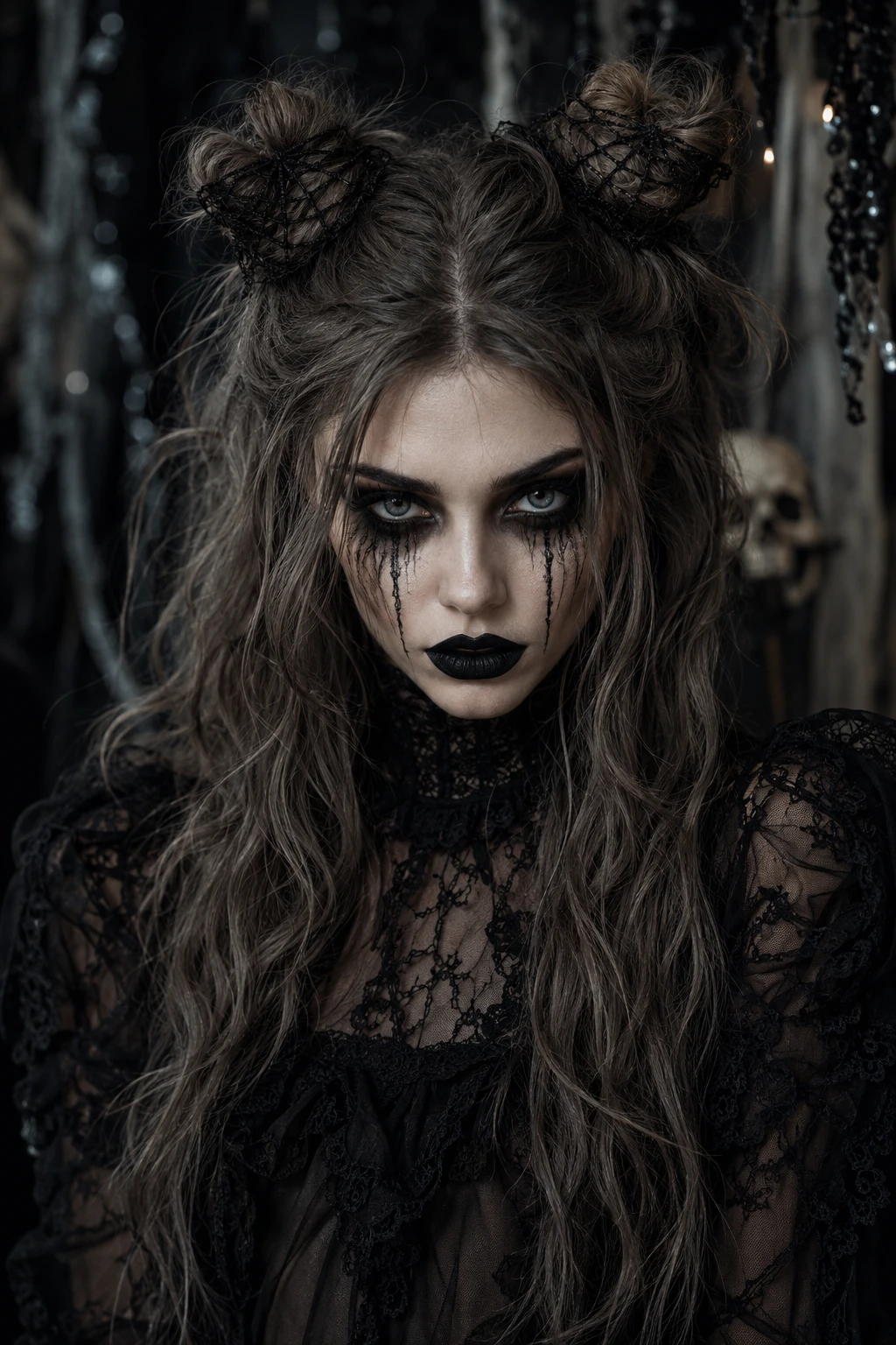 Cobweb Bun Wraith Witch Hairstyle