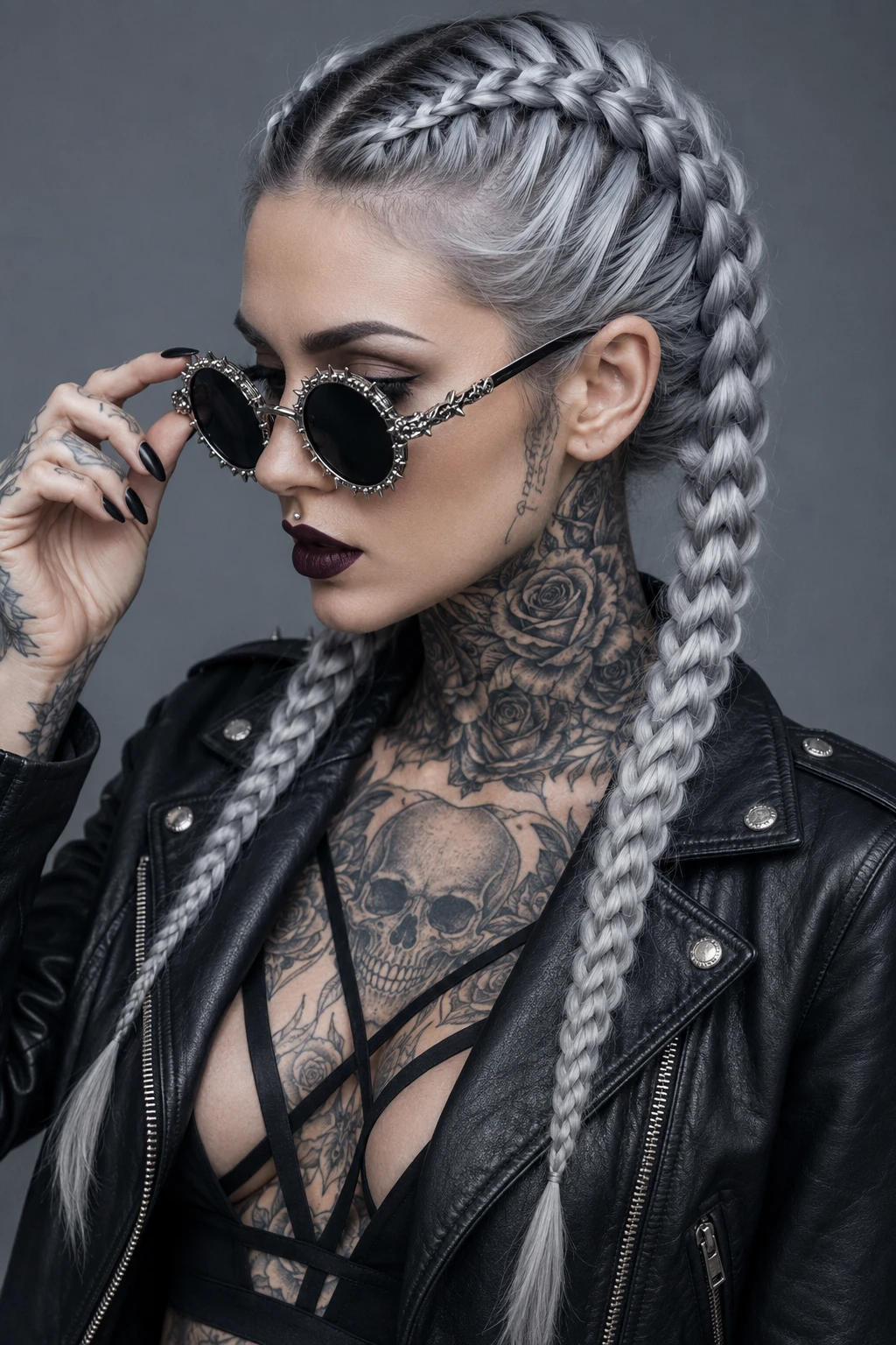 Silver Dutch Braid Punk Witch Hairstyle