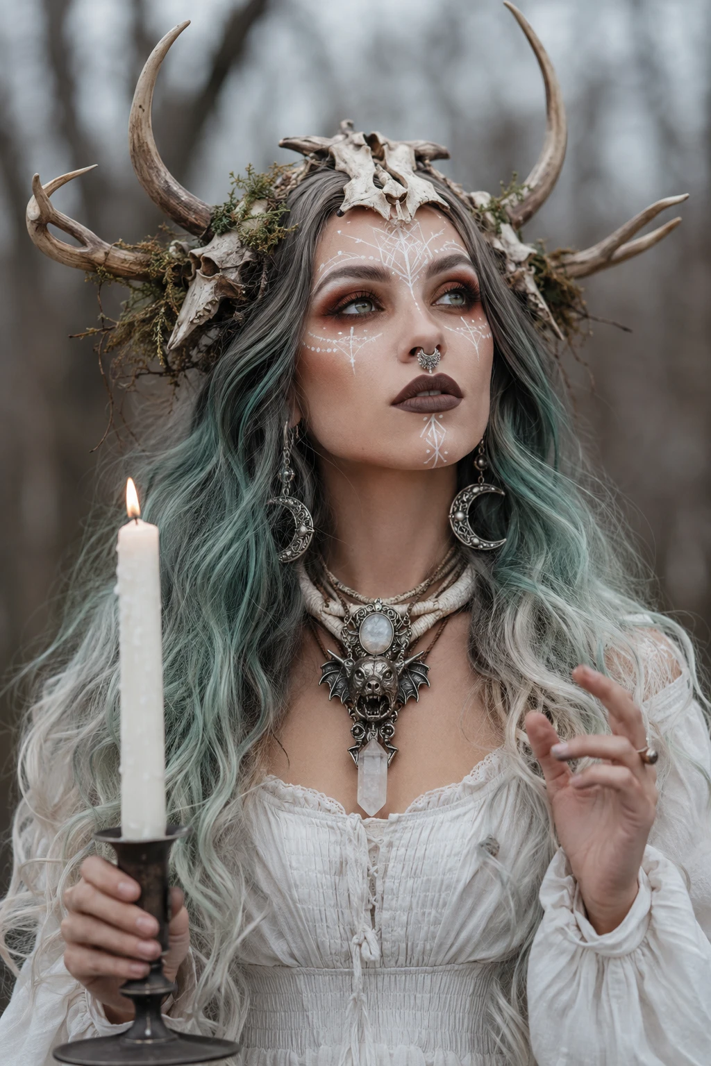 Antler Skull Crown Forest Witch Hairstyle