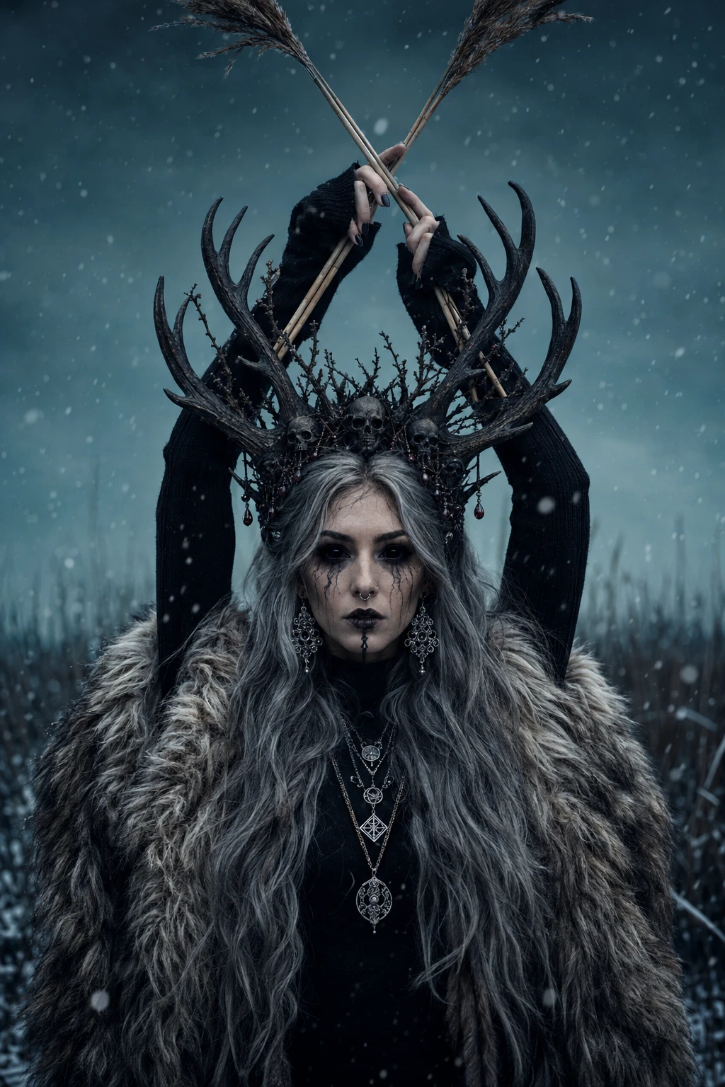 Winter Antler Skull Crown Witch Hairstyle