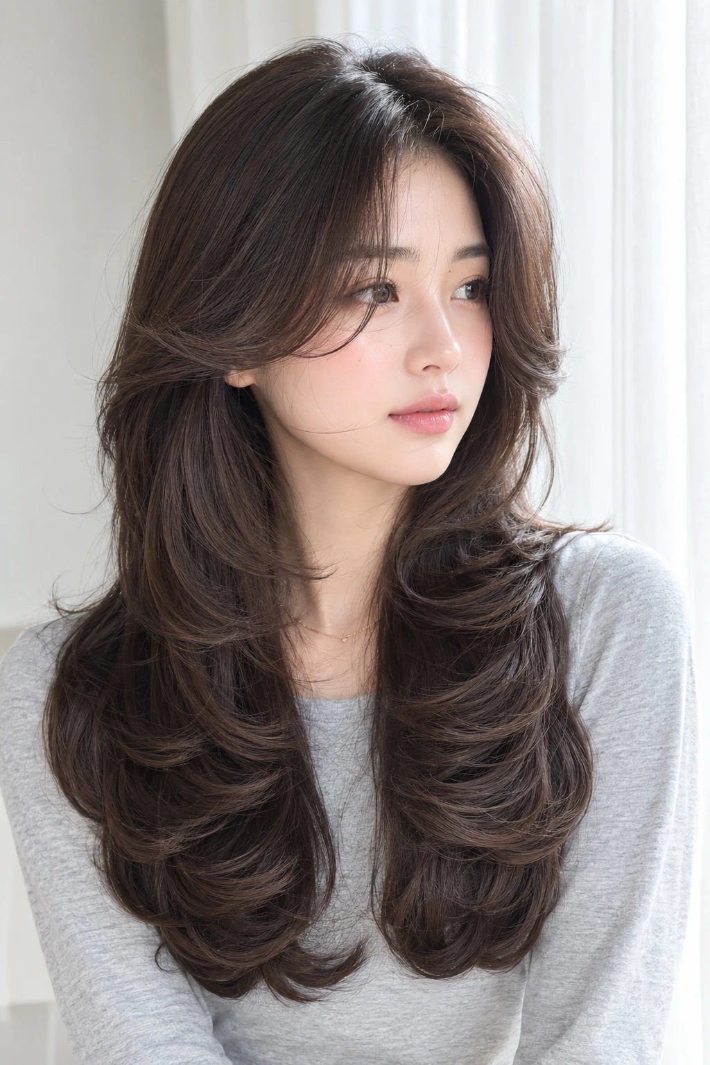 Long Layers with Curtain Bangs