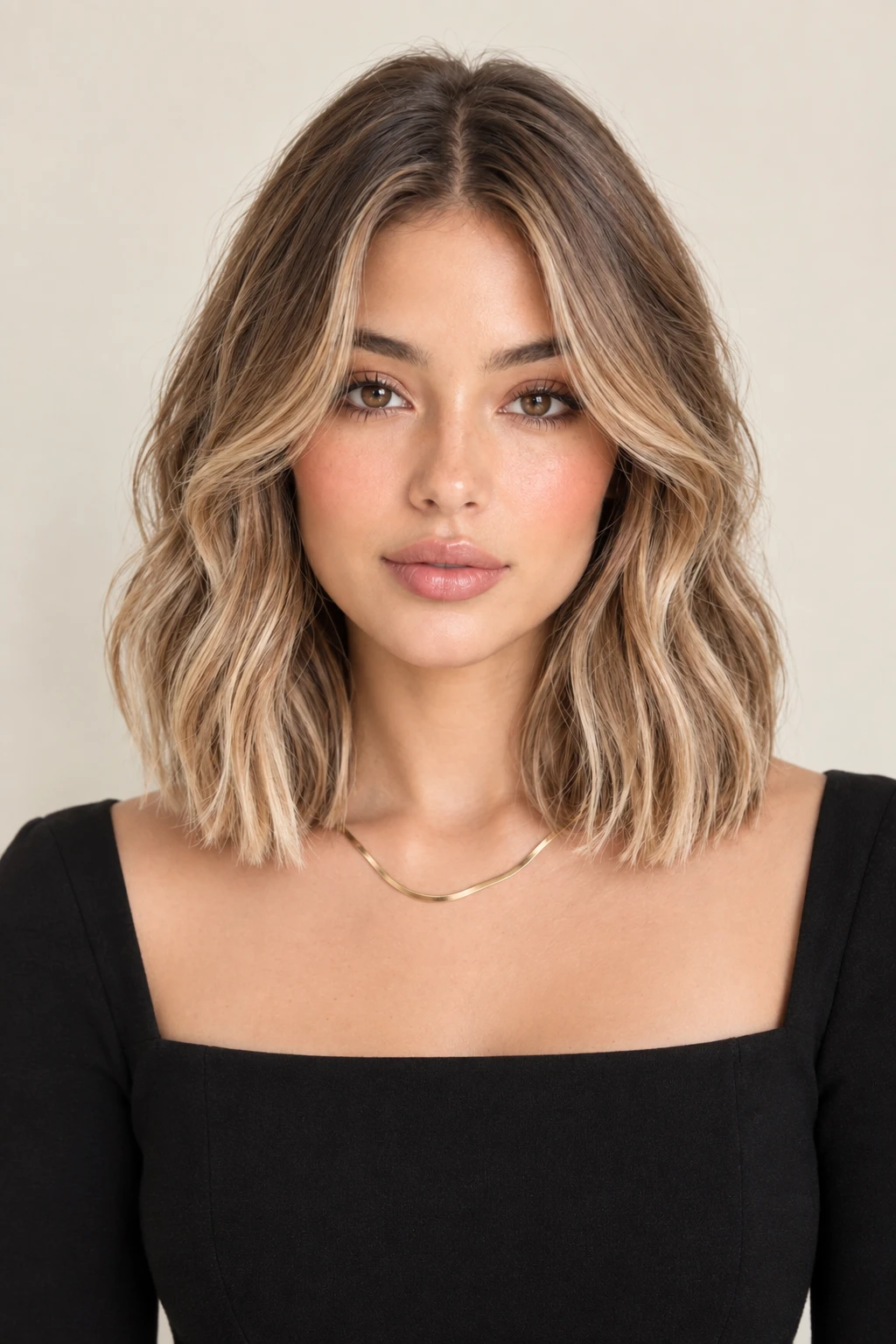 Beachy Lob with Center Part Bangs