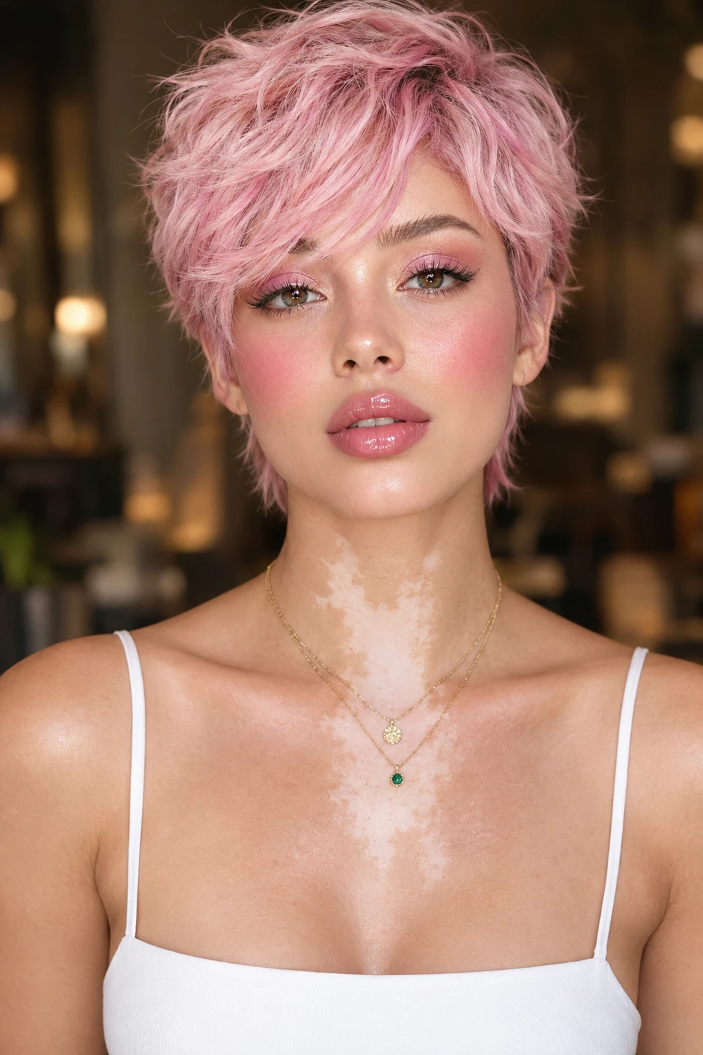Pastel Pink Pixie with Textured Fringe