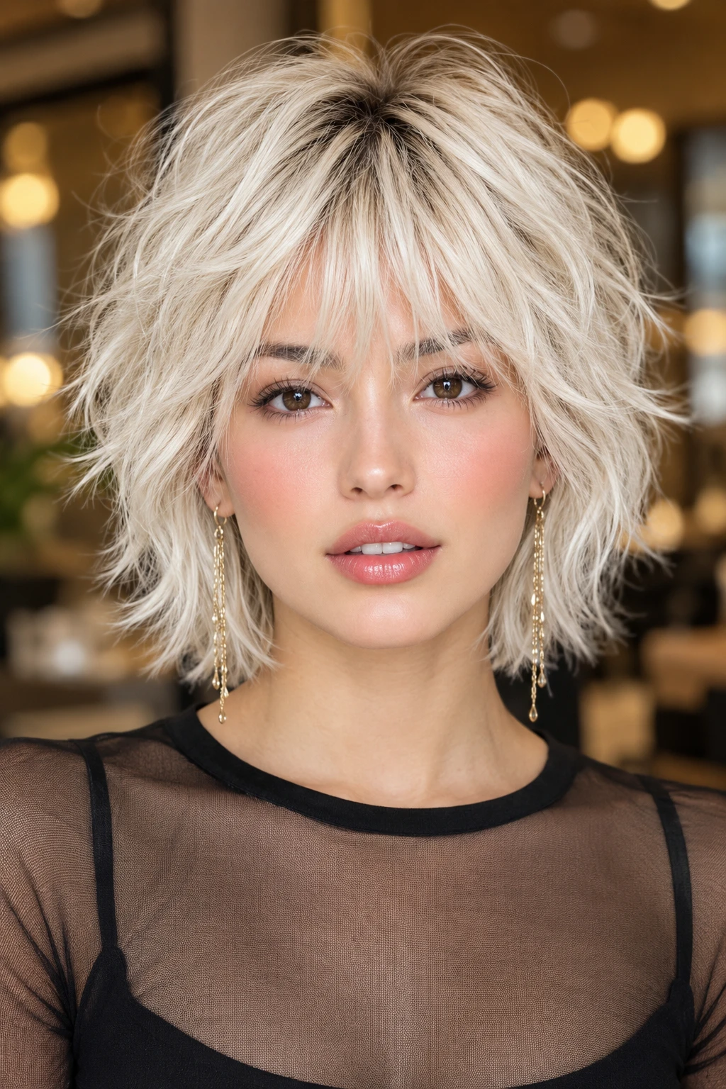 Platinum Shaggy Bob with Full Bangs