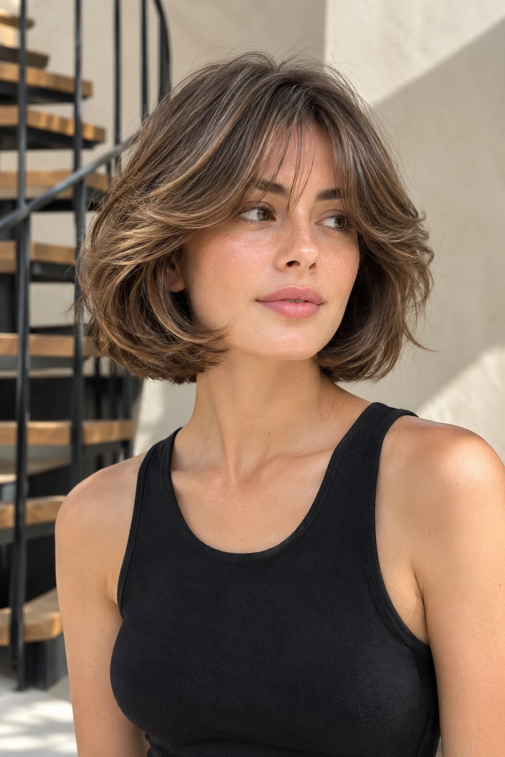 Flipped Bob with Wispy Curtain Bangs