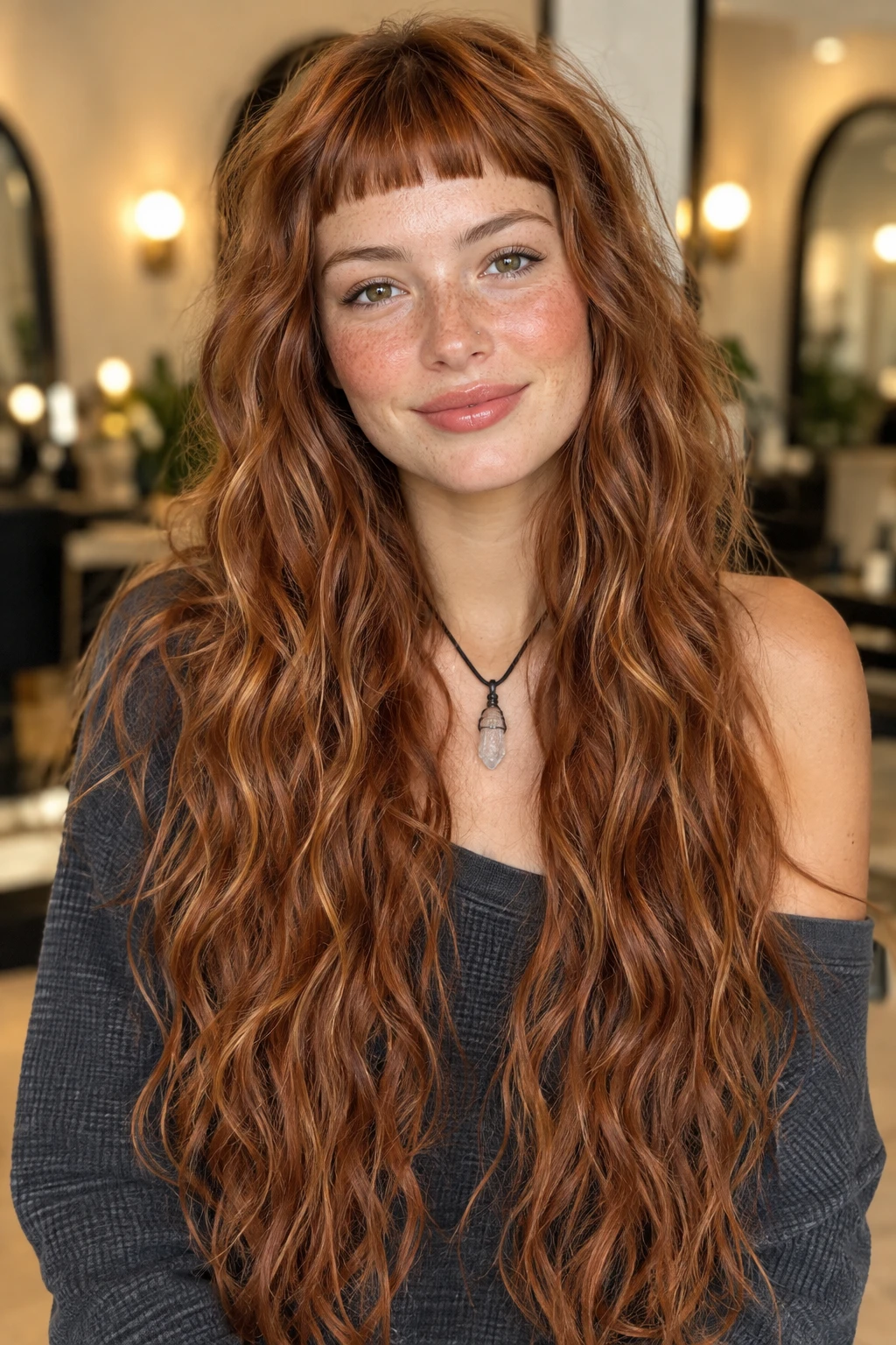 Boho Waves with Blunt Micro Bangs