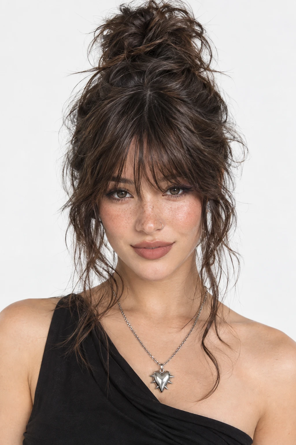 Messy Top Knot with Wispy Fringe