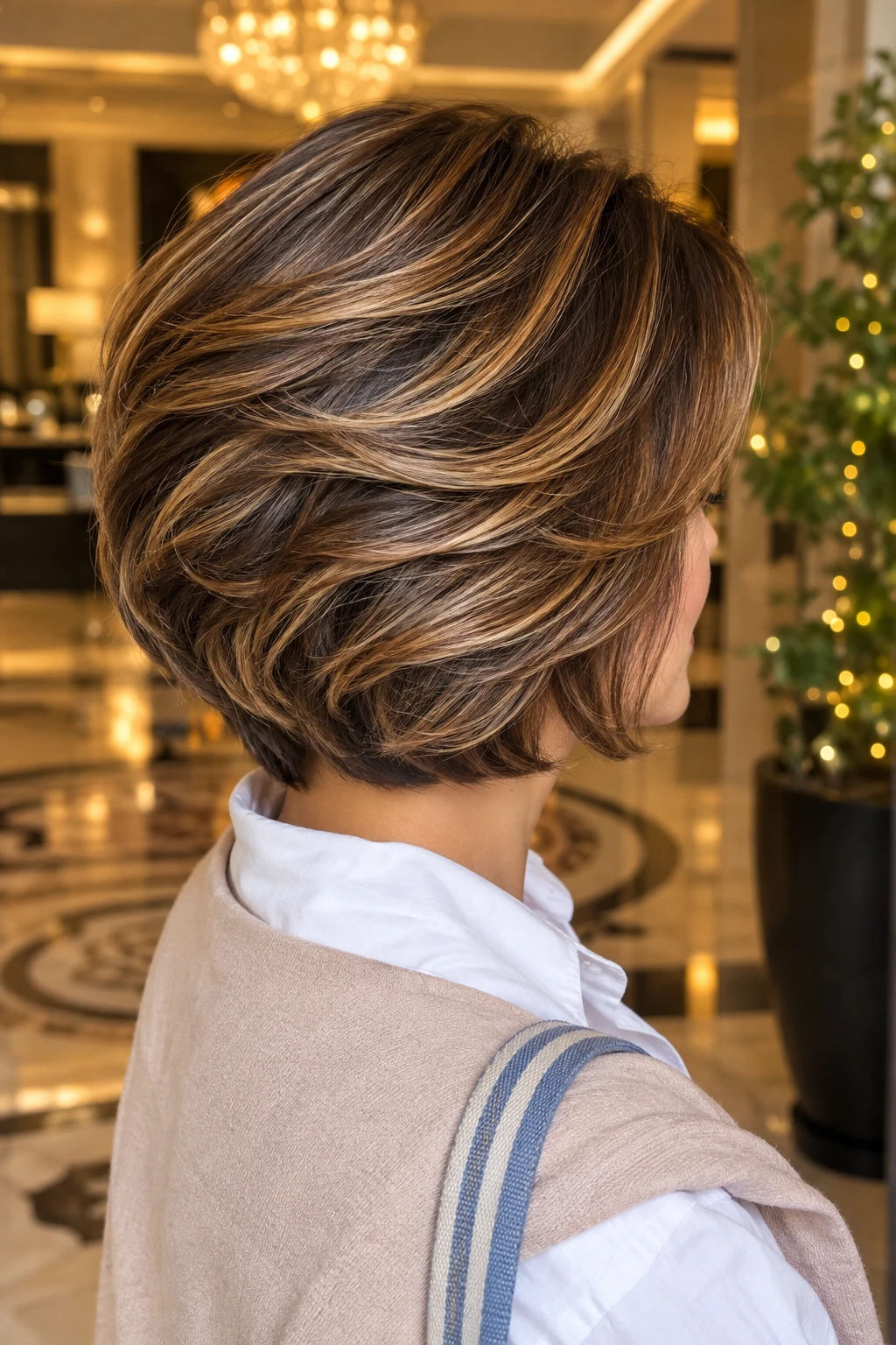 Layered Bronde Bob with Voluminous Curls