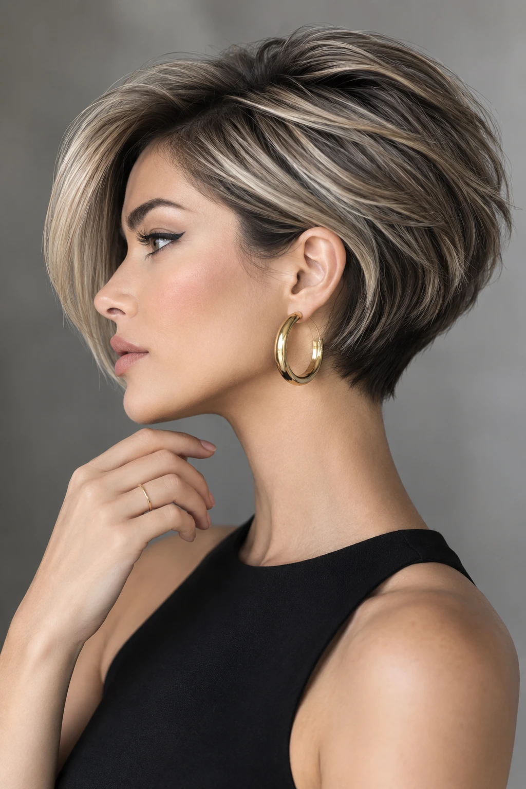 Textured Pixie Bob with Rooty Blonde Highlights
