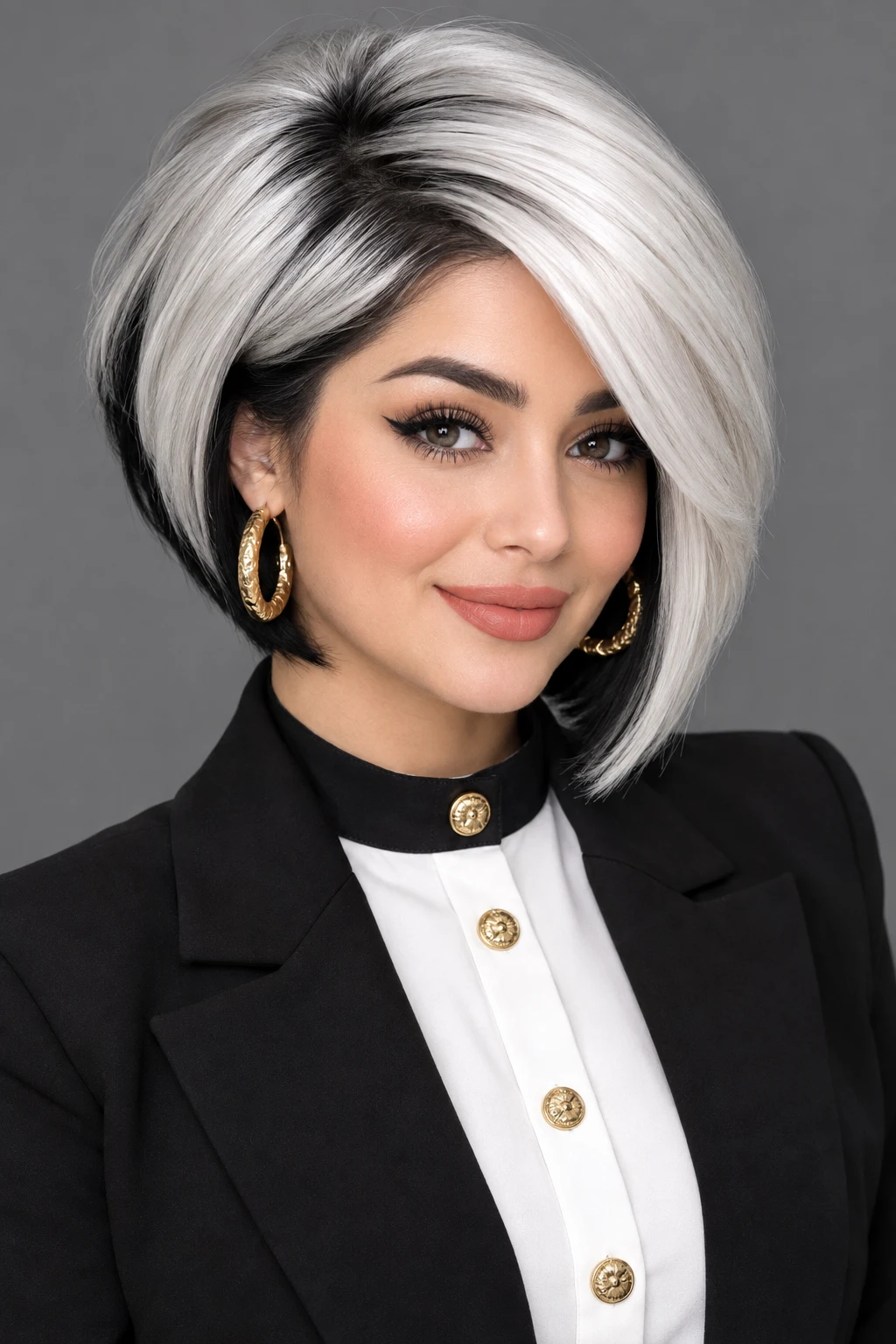 Platinum Blonde Bob with Dark Root Contrast