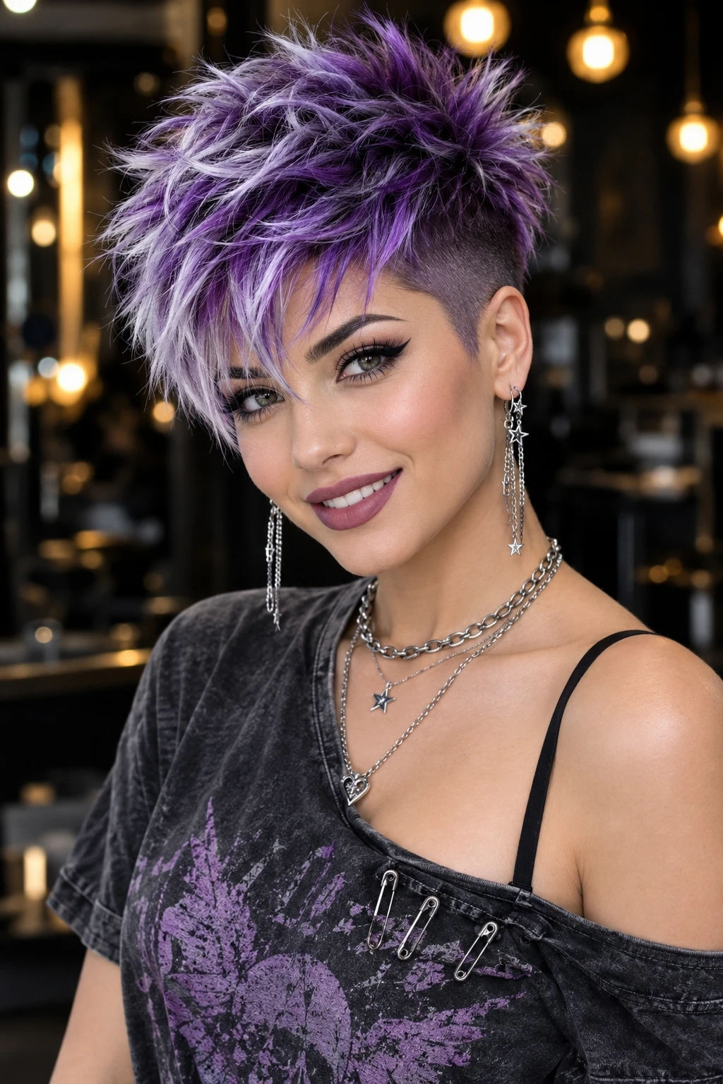 Spiky Undercut Pixie with Lavender Highlights