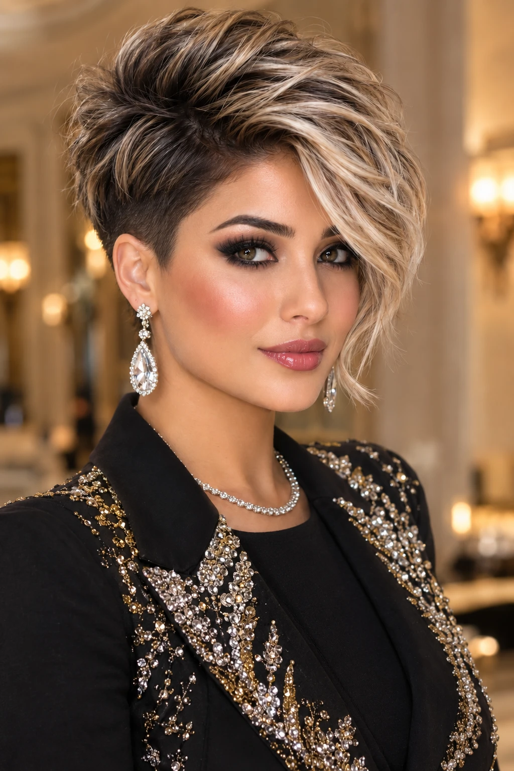 Voluminous Undercut Pixie with Dramatic Waves