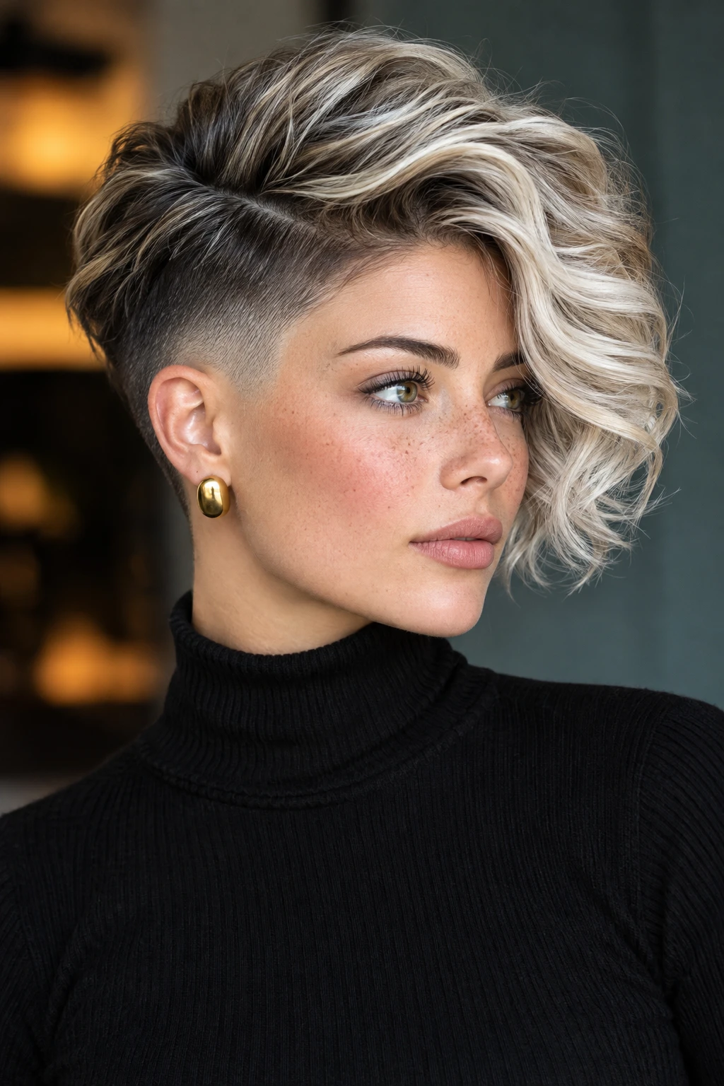 Undercut Wavy Bob with Root Melt Blonde