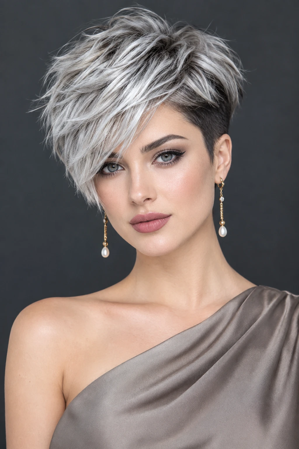 Silver Textured Pixie with Elegant Side Sweep