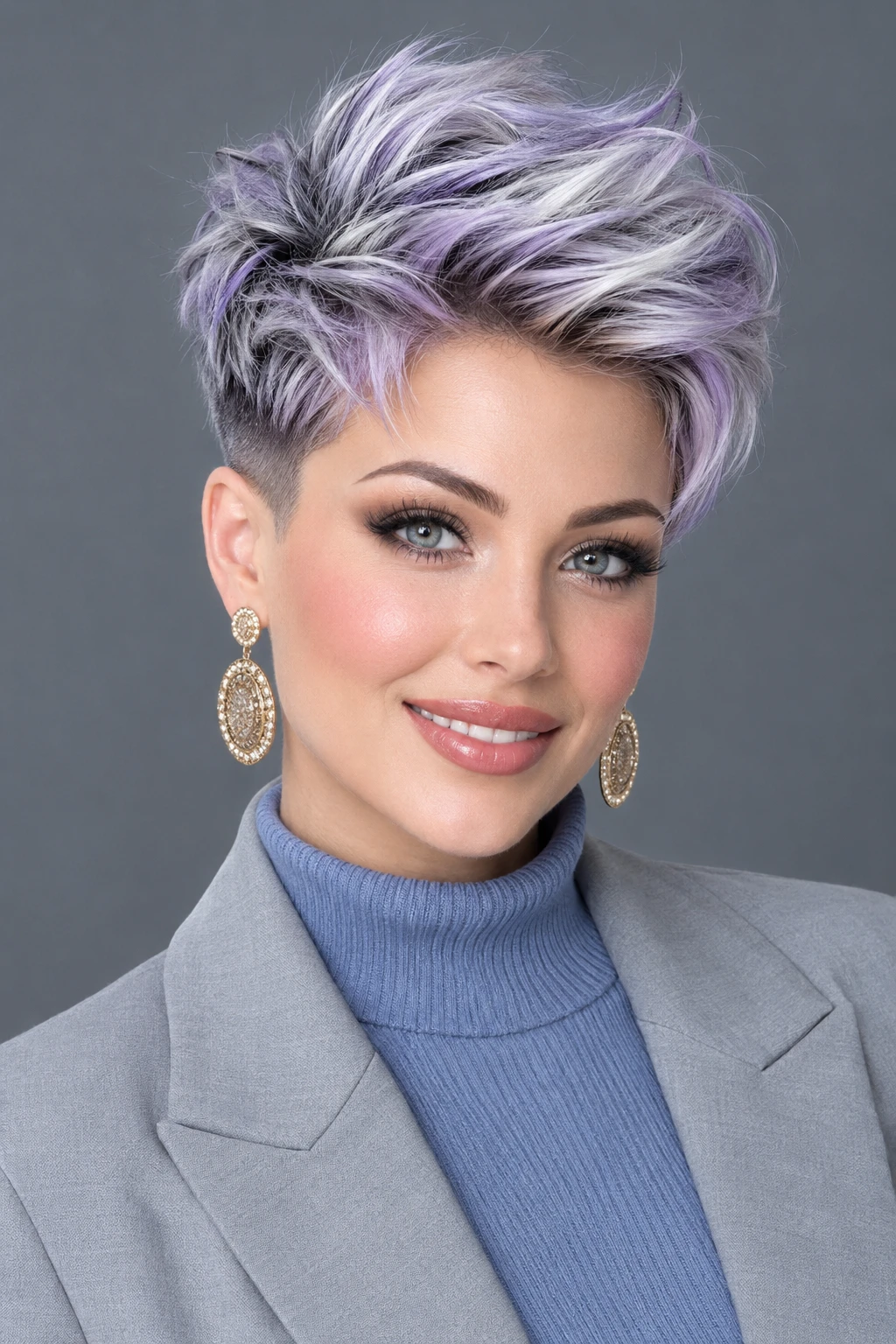 Lavender Silver Textured Pixie with Undercut