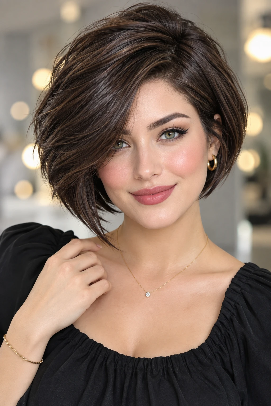Voluminous Chocolate Bob with Deep Side Part