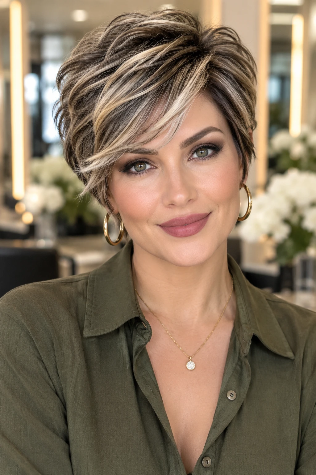 Highlighted Long Pixie with Voluminous Crown
