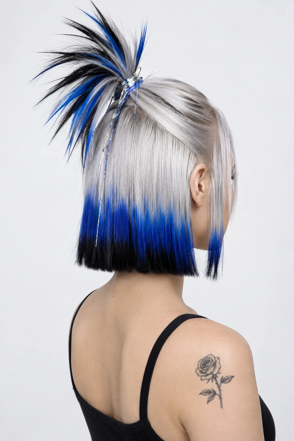 Spiky High Pigtail with Blue and Black Dip Dye Bob Spiky High Pigtail with Blue and Black Dip Dye Bob