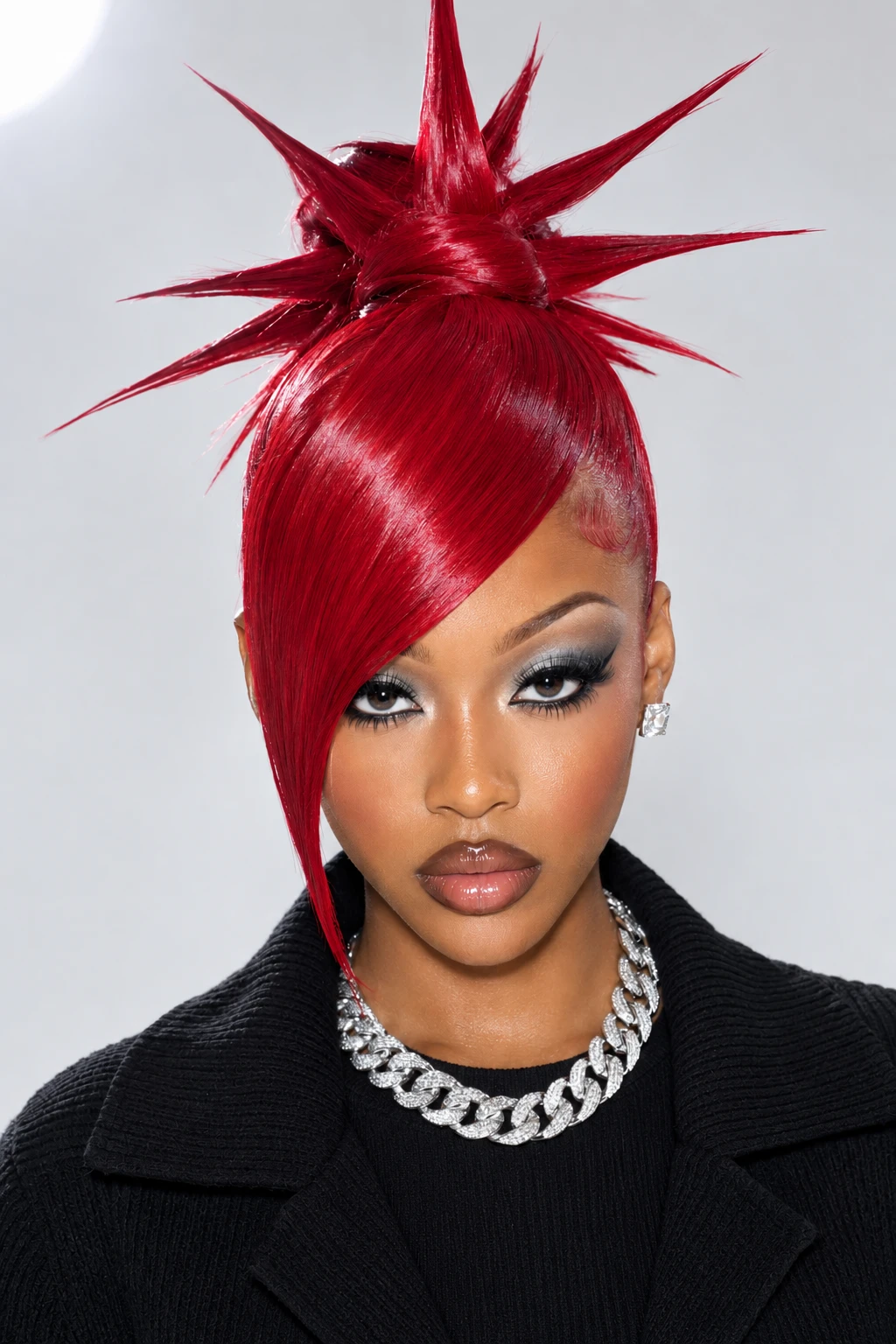 Fiery Red Star Spike Updo with Side Sweep Fringe Fiery Red Star Spike Updo with Side Sweep Fringe