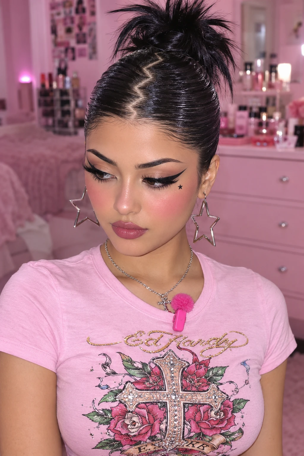 Zigzag Part Spiky Bun with Slicked Sides Zigzag Part Spiky Bun with Slicked Sides