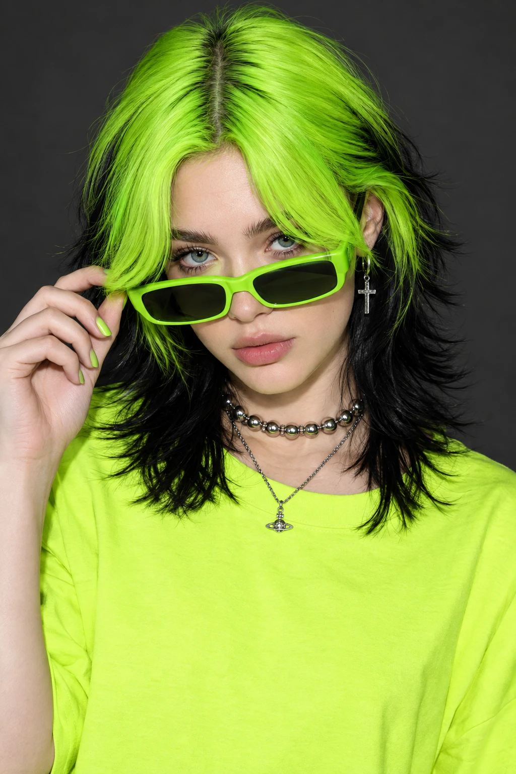 Neon Green Shag with Black Underlayer Neon Green Shag with Black Underlayer