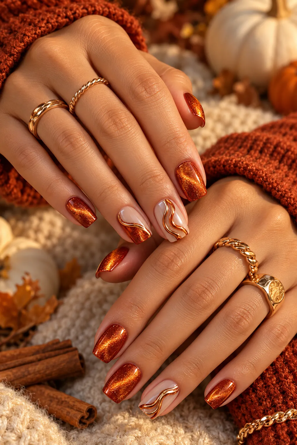Autumn Copper Cat Eye Manicure