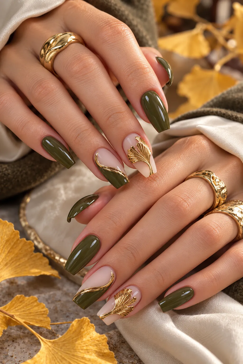Autumn Ginkgo Gold Manicure