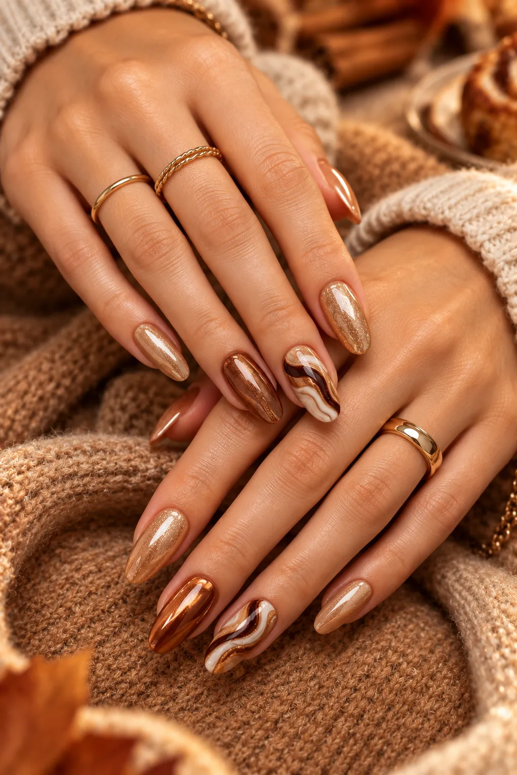 Autumn Glow Glossy Golden Nail Art