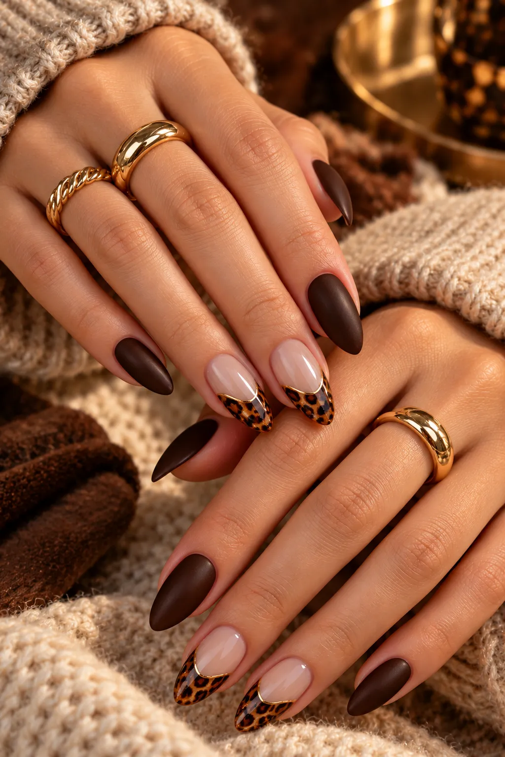 Autumn Luxe Leopard French Manicure