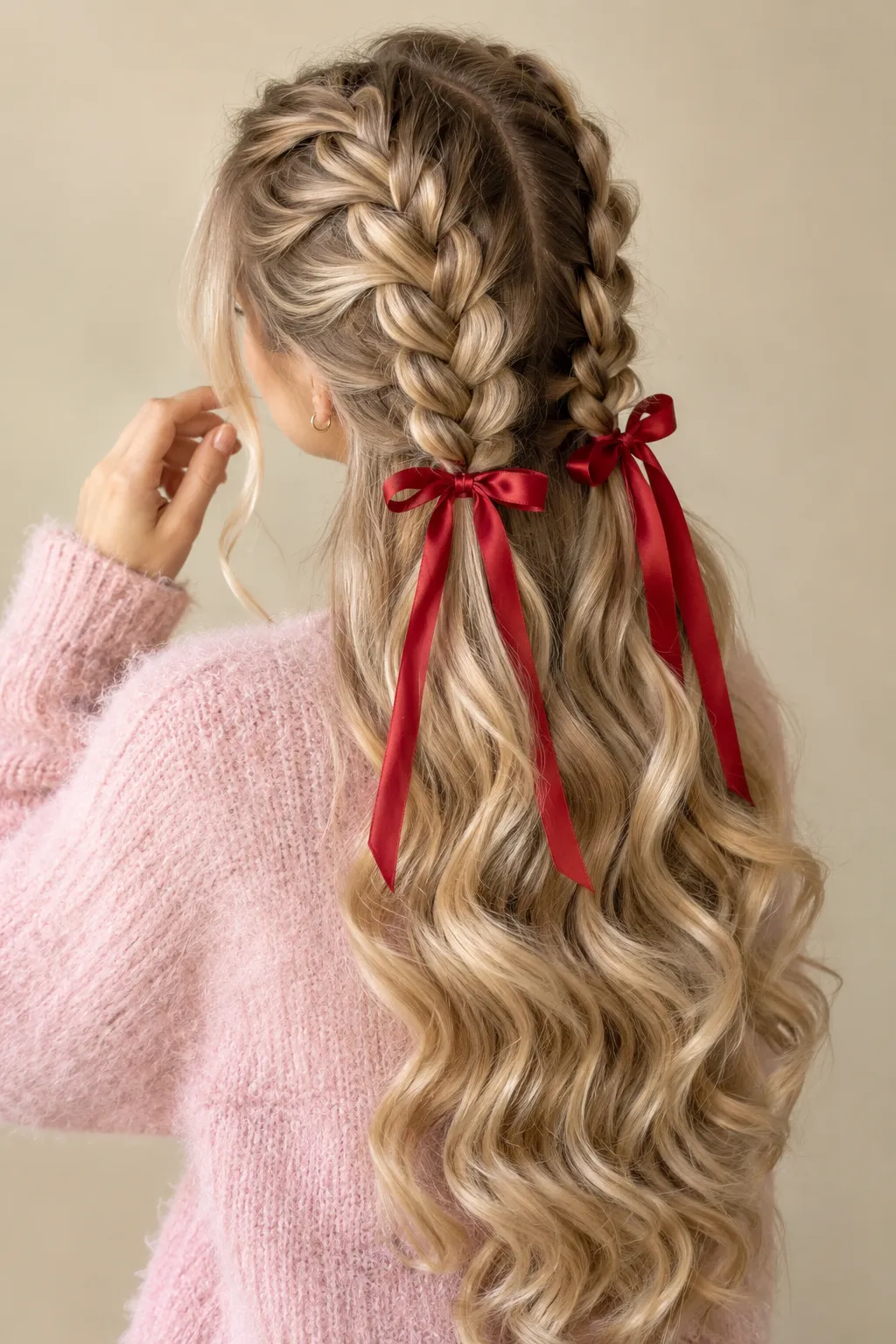 Double Dutch Braids with Red Satin Bows