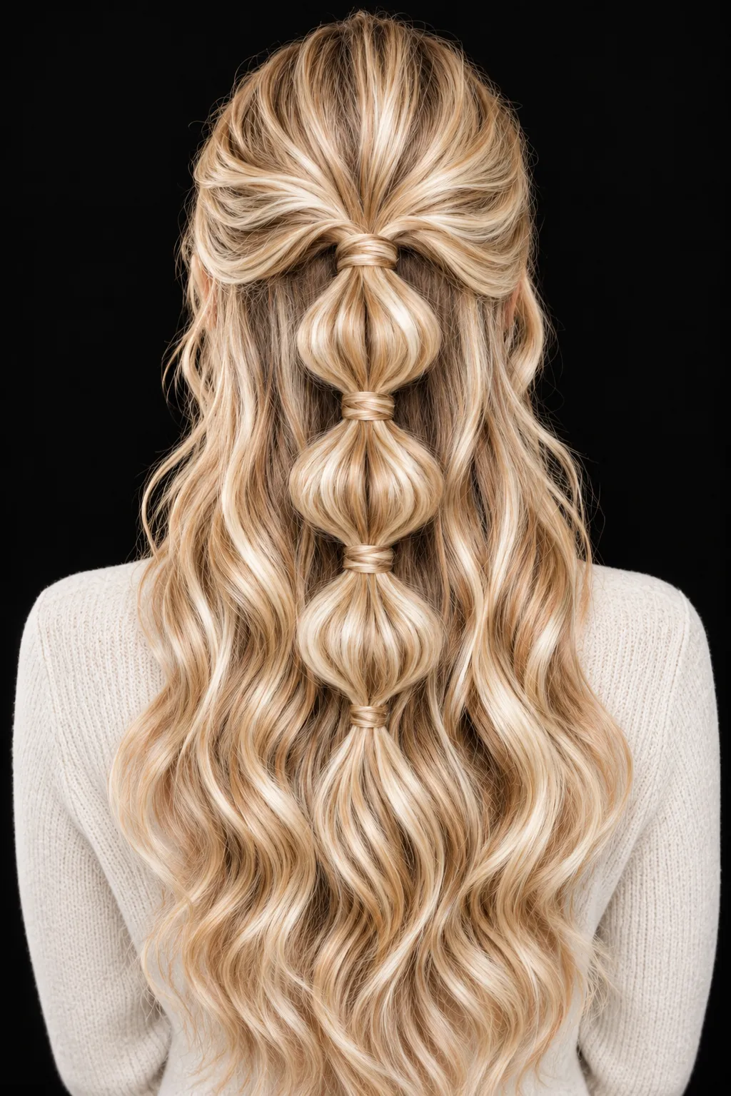 Golden Bubble Ponytail with Loose Waves