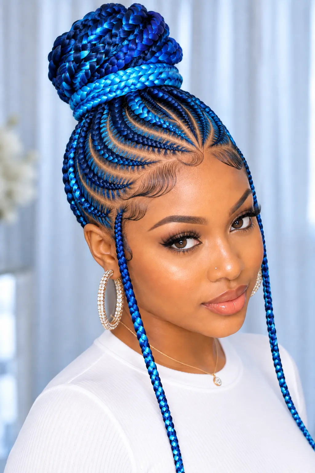 Electric Blue Cornrow Topknot Bun Electric Blue Cornrow Topknot Bun