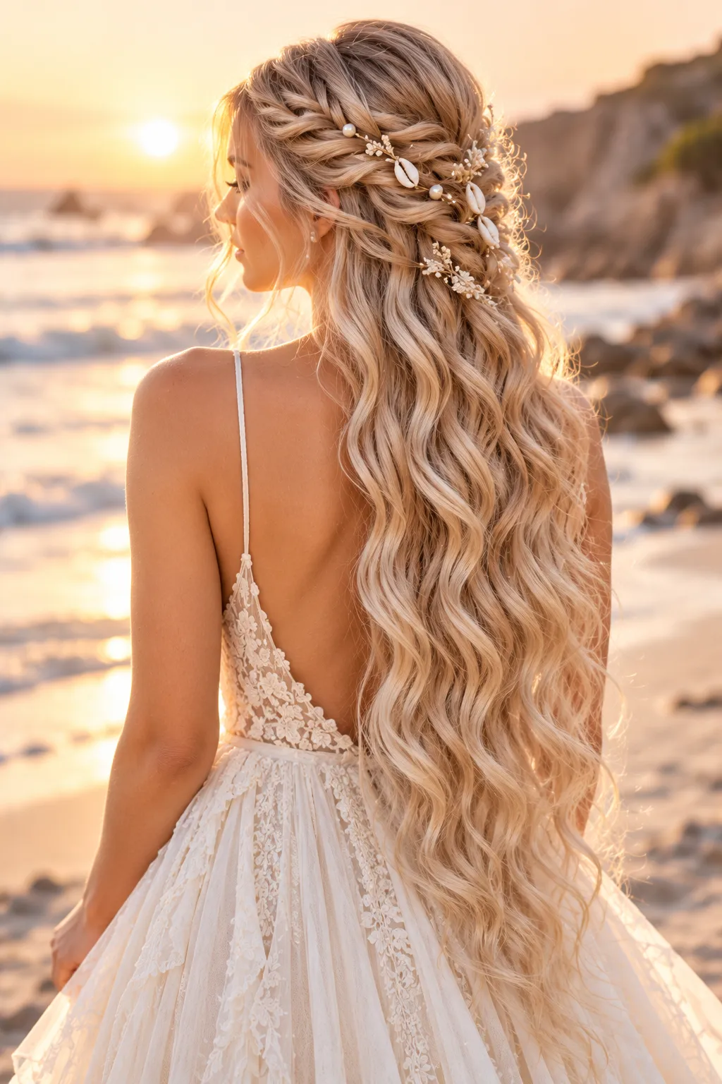 Boho Bridal Sunset by the Sea