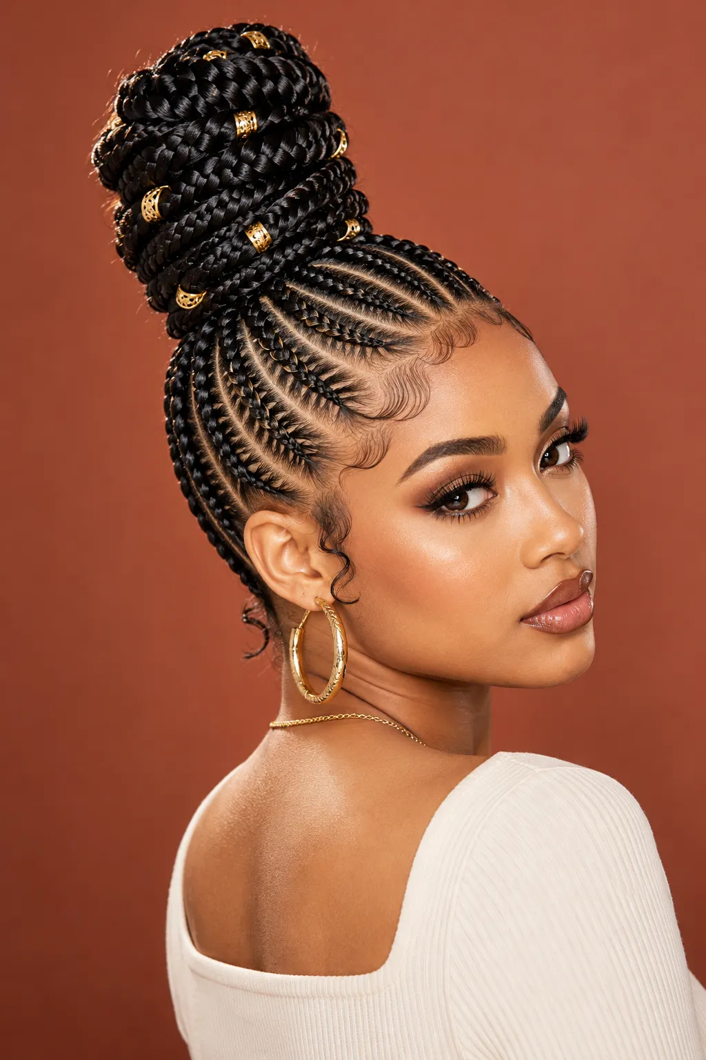 Braided Top Knot with Gold Cuffs Braided Top Knot with Gold Cuffs