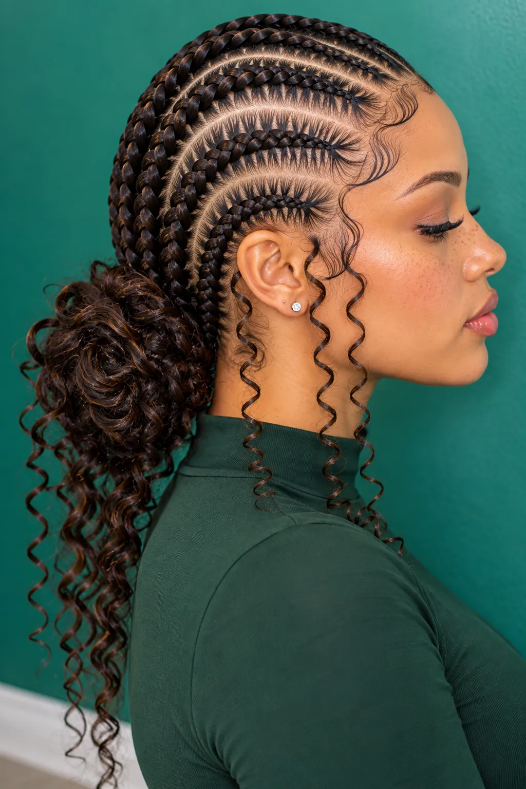 Low Curly Ponytail with Side Cornrows Low Curly Ponytail with Side Cornrows
