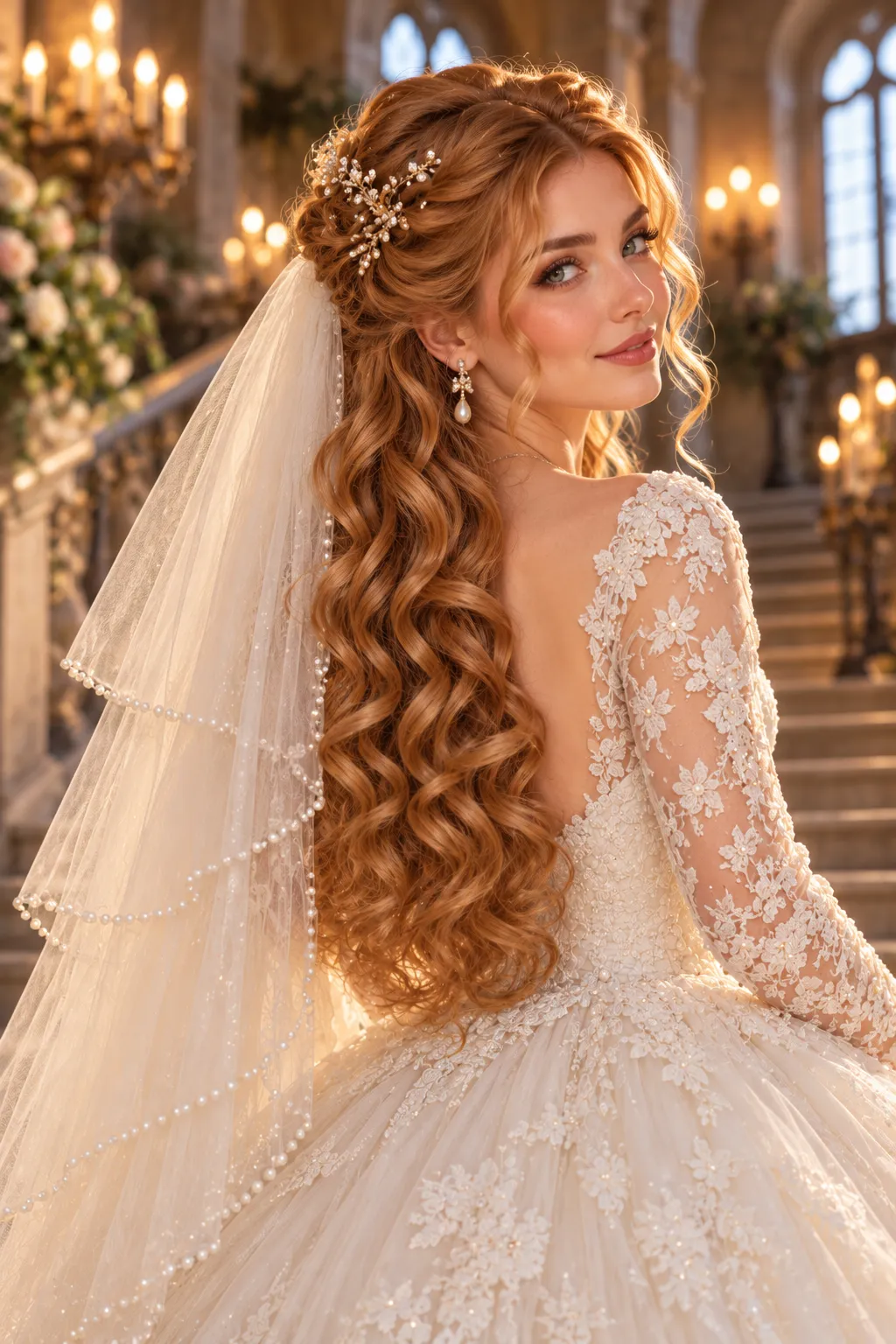 Candlelit Copper Waves with Beaded Veil