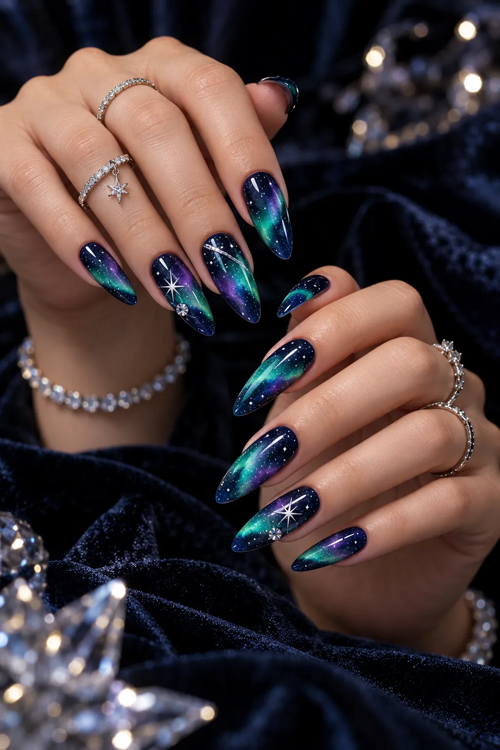 Northern Lights Crystal Nails