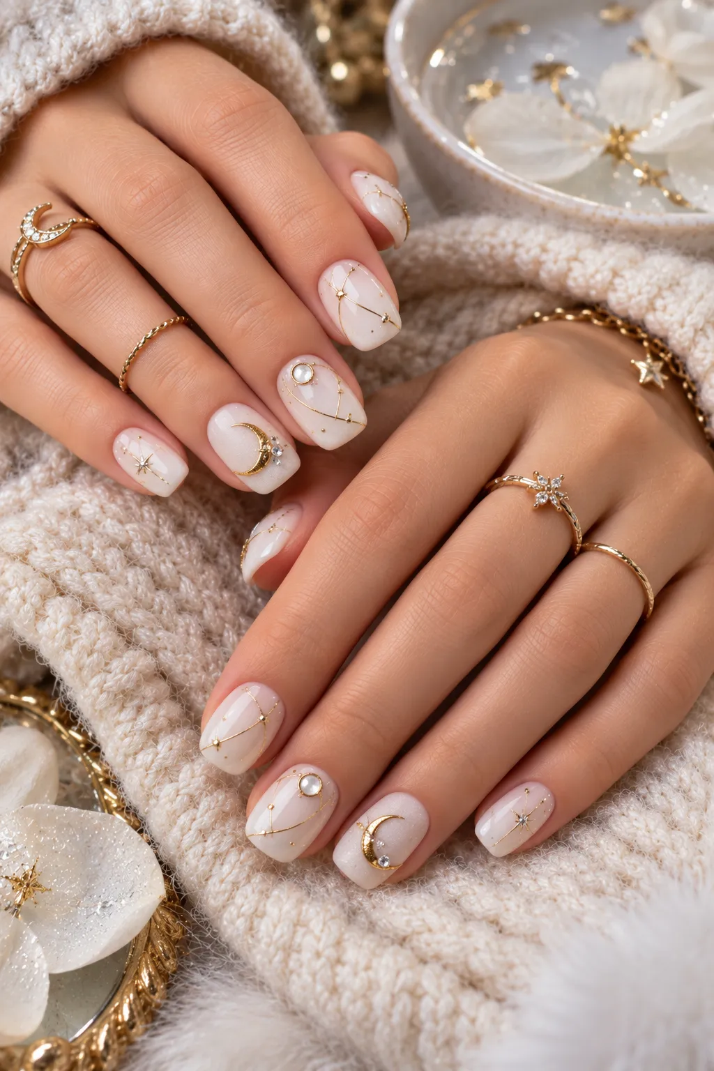 Celestial Gold Milky Nails