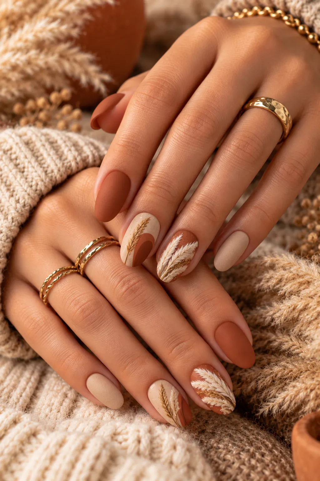 Cozy Autumn Boho Manicure Close Up